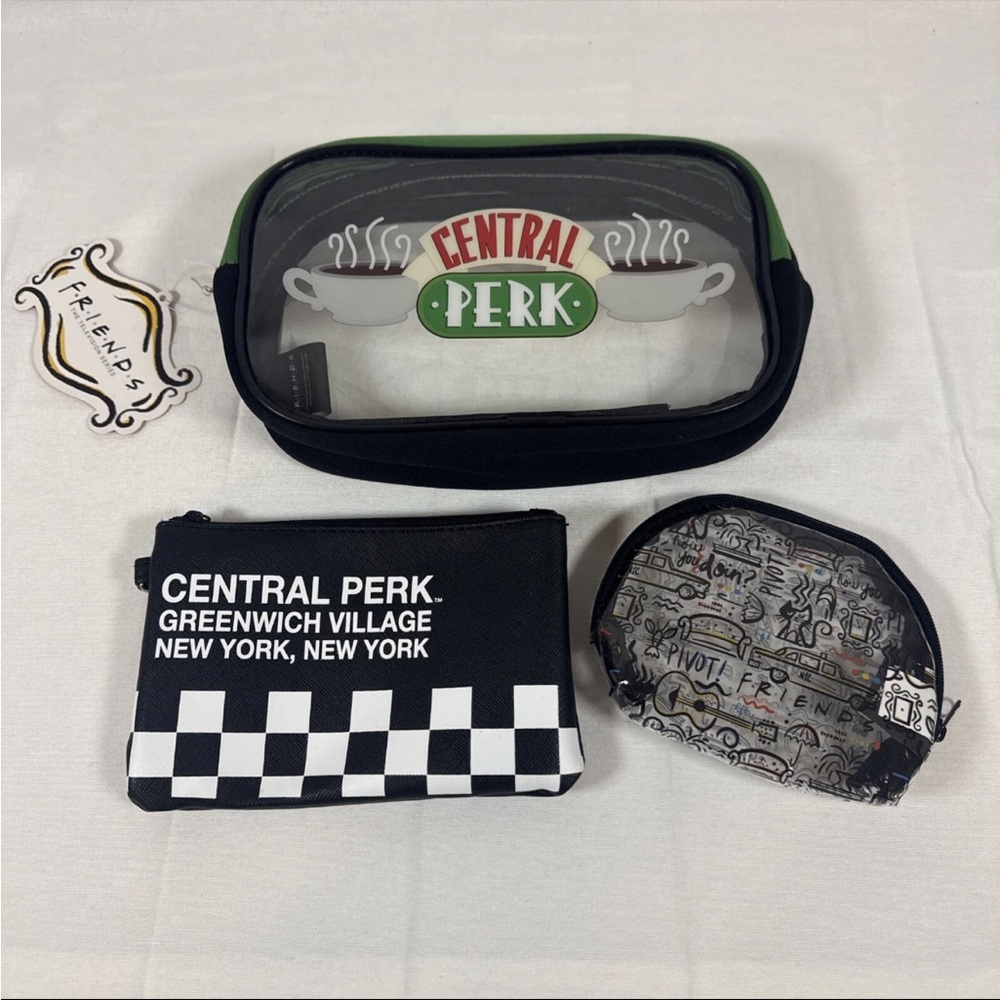 Friends Central Perk 3 Piece Bag Set Make Up Pencil Case Small Storage NWT